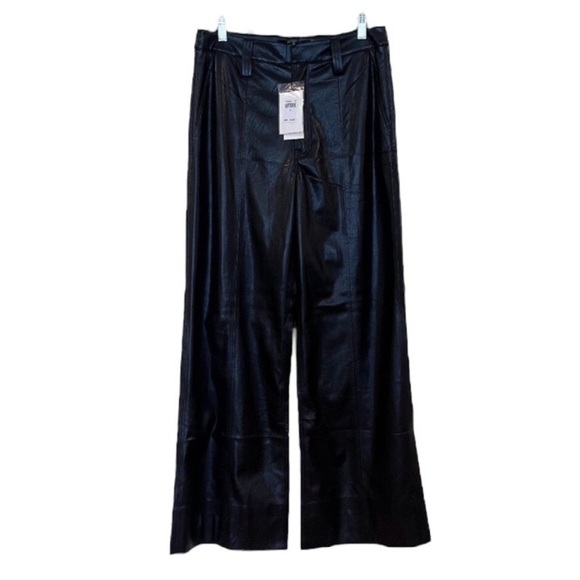 7 For All Mankind Pants - 7 For All Mankind Black Vegan Faux Leather Wide Leg Classic Trouser Pants 27 NWT